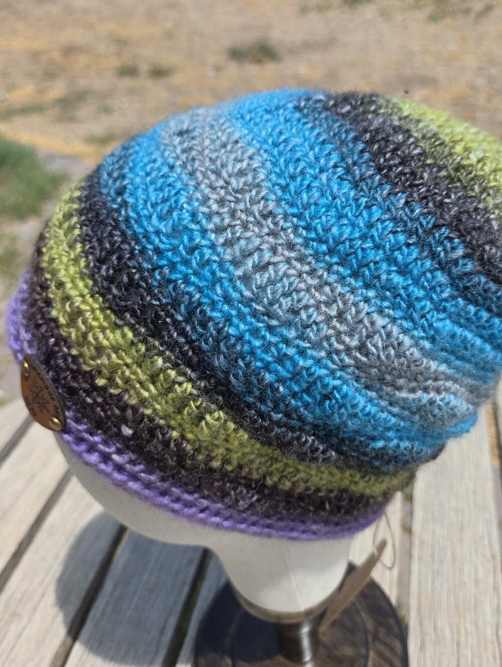 Artisan Handmade Crochet Lightweight Merino Wool Blend "Mountain Stream" Beanie - Picture 2 of 6
